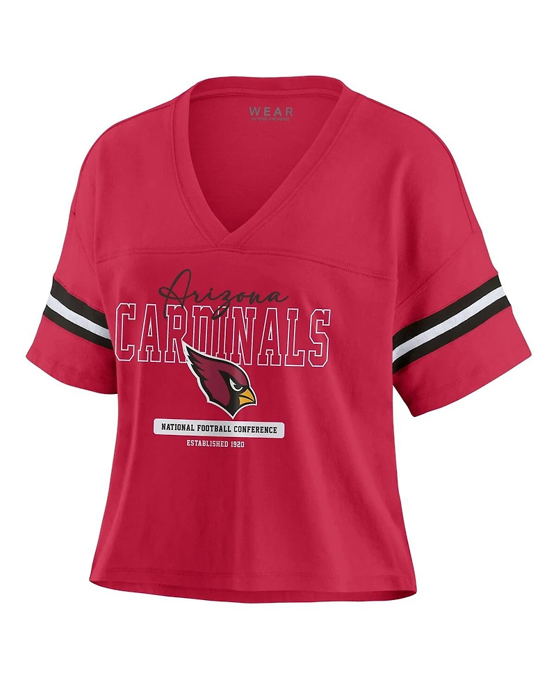 Wear by Erin Andrews Women's Cardinal Arizona Cardinals Color Block Boxy Modest Crop V-Neck T-Shirt