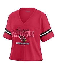 Wear by Erin Andrews Women's Cardinal Arizona Cardinals Color Block Boxy Modest Crop V-Neck T-Shirt