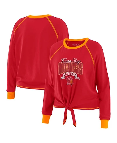 Wear by Erin Andrews Women's Red/Orange Tampa Bay Buccaneers Plus Size Tie-Front Long Sleeve Top