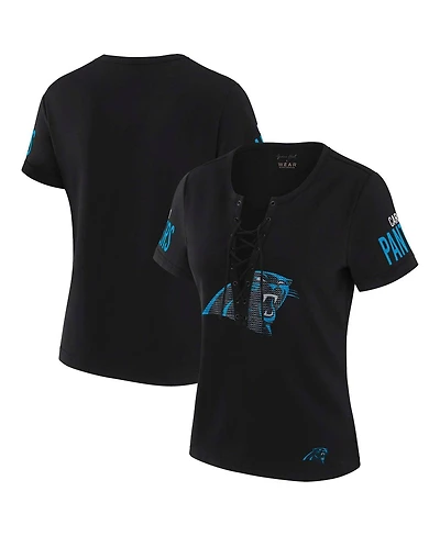 Wear by Erin Andrews Women's x Gracie Hunt Black Carolina Panthers Draft Me Lace-Up T-Shirt