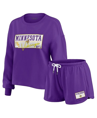 Wear by Erin Andrews Women's 2-Piece Purple Minnesota Vikings Heavy Rugby Jersey Long Sleeve T-Shirt and Shorts Lounge Set