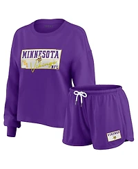 Wear by Erin Andrews Women's 2-Piece Purple Minnesota Vikings Heavy Rugby Jersey Long Sleeve T-Shirt and Shorts Lounge Set