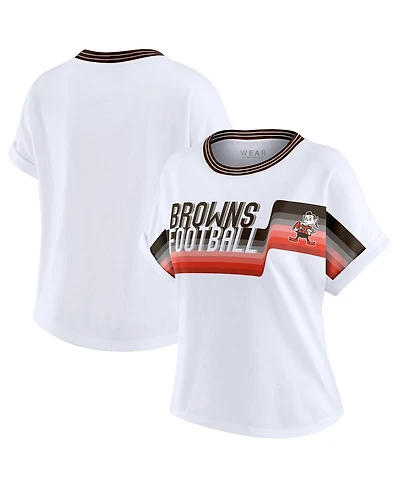 Wear by Erin Andrews Women's White Cleveland Browns Cropped Center Stripe Dolman T-Shirt