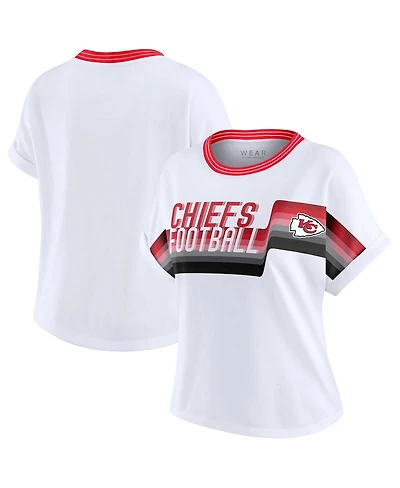 Wear by Erin Andrews Women's White Kansas City Chiefs Cropped Center Stripe Dolman T-Shirt