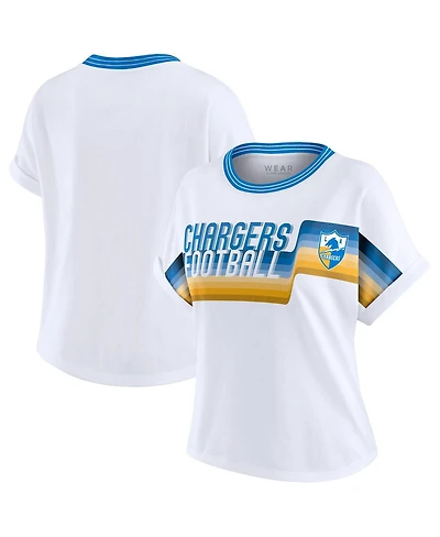 Wear by Erin Andrews Women's White Los Angeles Chargers Cropped Center Stripe Dolman T-Shirt