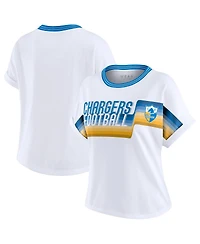 Wear by Erin Andrews Women's White Los Angeles Chargers Cropped Center Stripe Dolman T-Shirt