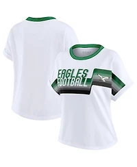 Wear by Erin Andrews Women's White Philadelphia Eagles Cropped Center Stripe Dolman T-Shirt
