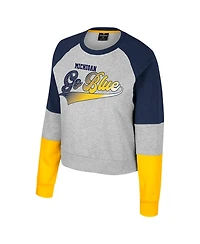 Colosseum Women's Heather Gray Michigan Wolverines Katinka Rhinestone Scoop Neck Pullover Sweatshirt