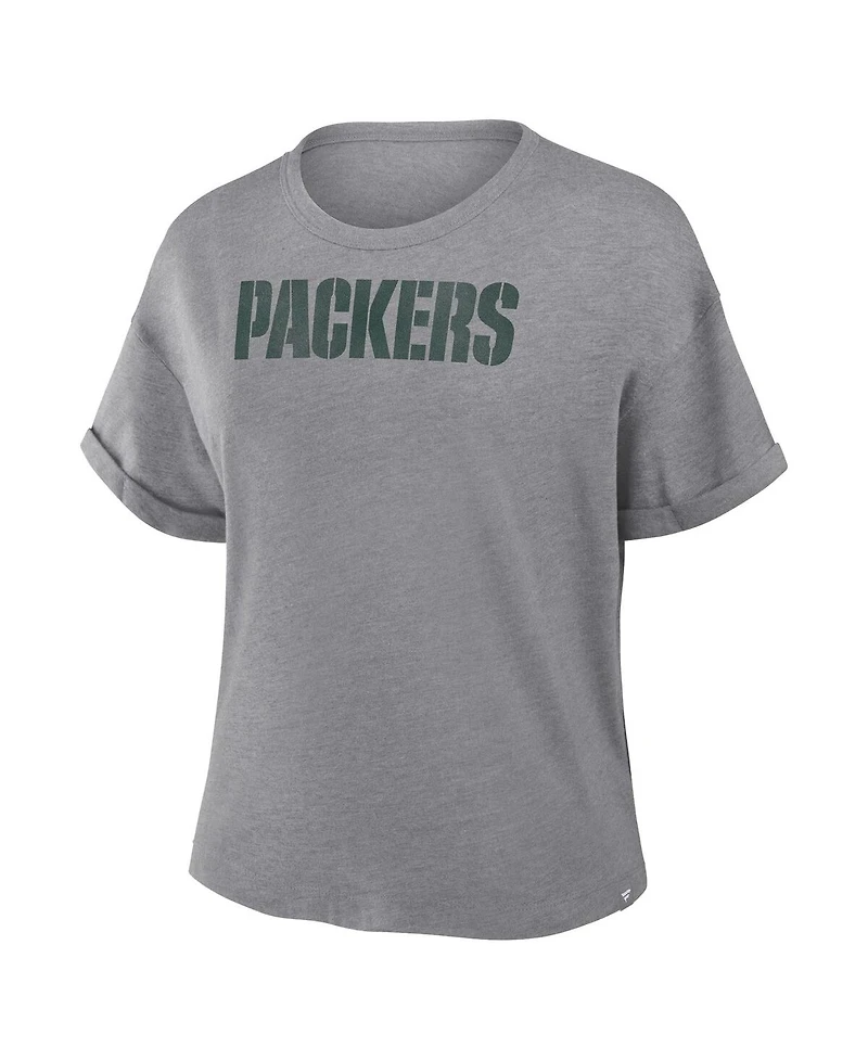 Fanatics Women's Heather Gray Green Bay Packers Swing Pass Tri-Blend Boxy T-Shirt
