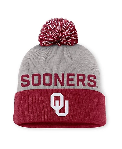 Jordan Men's Gray/Crimson Oklahoma Sooners Primetime Peak Cuffed Pom with Knit Hat