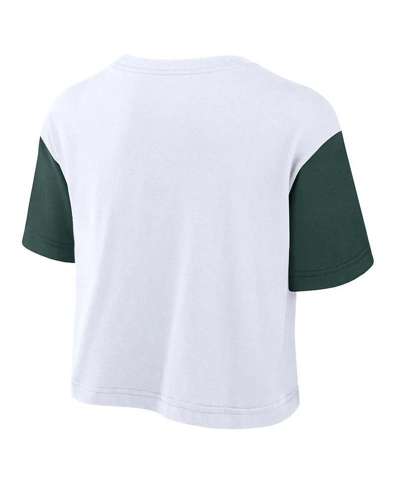 Nike Women's White/Green Michigan State Spartans Color-Block Script Performance Cropped T-Shirt