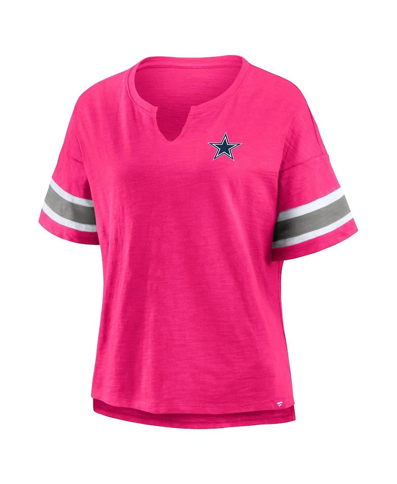 Fanatics Women's Pink Dallas Cowboys Redzone Bling Stripe Sleeve Notch Neck T-Shirt