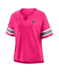 Fanatics Women's Pink Dallas Cowboys Redzone Bling Stripe Sleeve Notch Neck T-Shirt