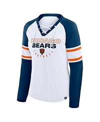 Fanatics Women's White/Navy Chicago Bears Redzone Blitz Package Raglan Lace-Up V-Neck Long Sleeve T-Shirt