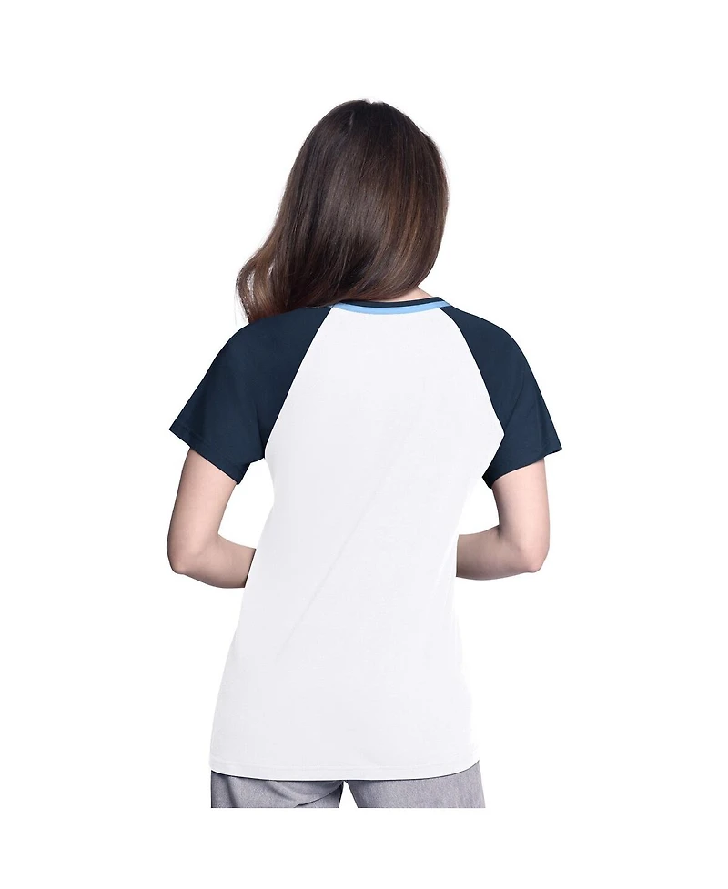 G-iii 4Her by Carl Banks Women's White/Navy Tampa Bay Rays Ball Park Raglan V-Neck T-Shirt