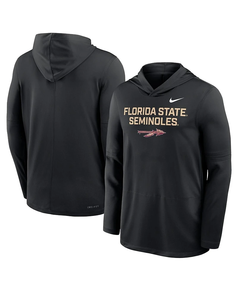 Nike Men's Black Florida State Seminoles 2025 Sideline Performance Long Sleeve Hoodie T-Shirt