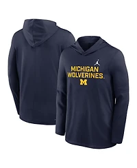 Jordan Men's Navy Michigan Wolverines 2025 Sideline Performance Long Sleeve Hoodie T-Shirt