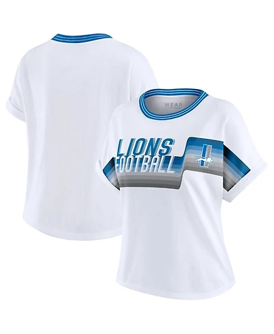 Wear by Erin Andrews Women's White Detroit Lions Cropped Center Stripe Dolman T-Shirt