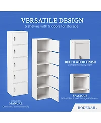 Hodedah 5 Shelf Home and Office Enclosed Organization Storage Cabinet, White