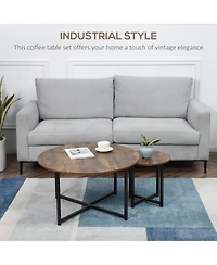 Homcom Set of 2 Round Tables with Metal Frame,