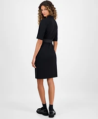 Connected Women's Collared Faux-Wrap Scuba Sheath Dress