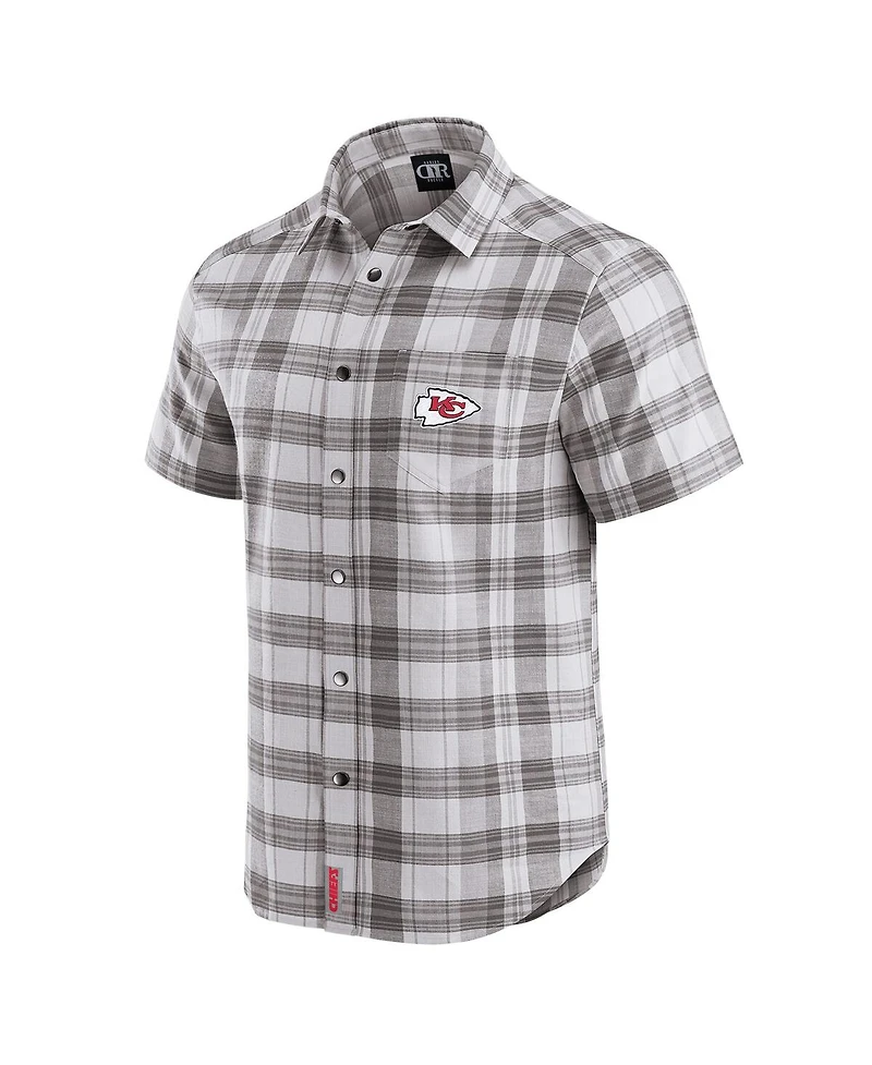 Darius Rucker Collection by Fanatics Men's Gray Kansas City Chiefs Team Plaid Short Sleeve Full-Snap Shirt
