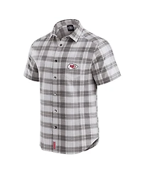 Darius Rucker Collection by Fanatics Men's Gray Kansas City Chiefs Team Plaid Short Sleeve Full-Snap Shirt