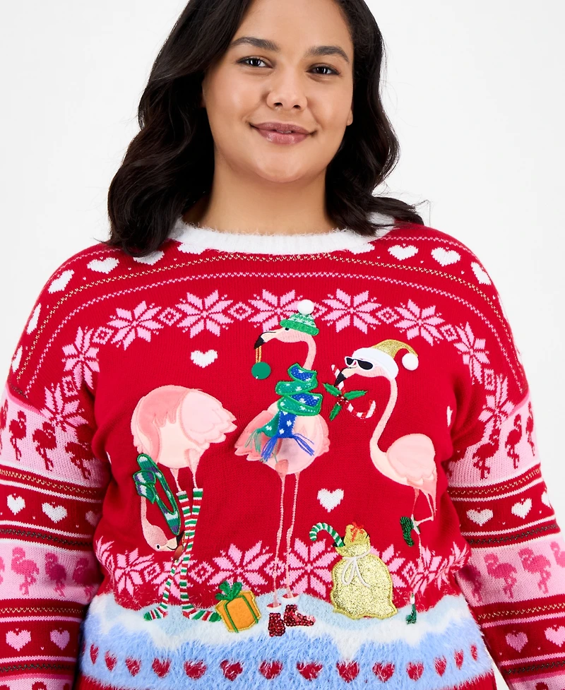 It's Our Time Trendy Plus Flamingo Ugly Xmas Sweater