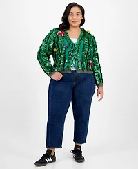It's Our Time Trendy Plus Cropped Tinsel Long-Sleeve Cardigan