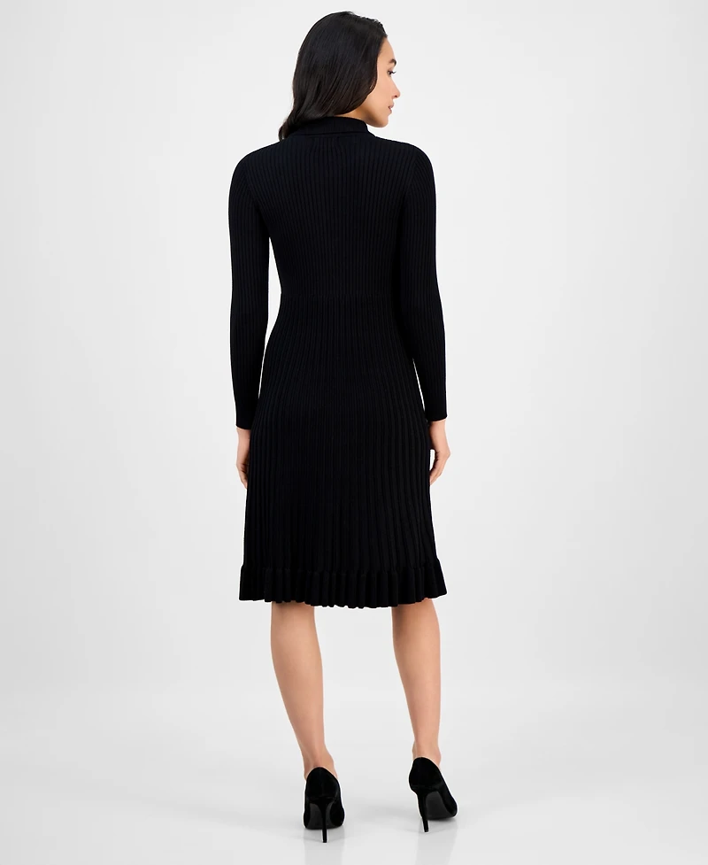 Robbie Bee Women's Spread-Collar Long-Sleeve Sweater Dress