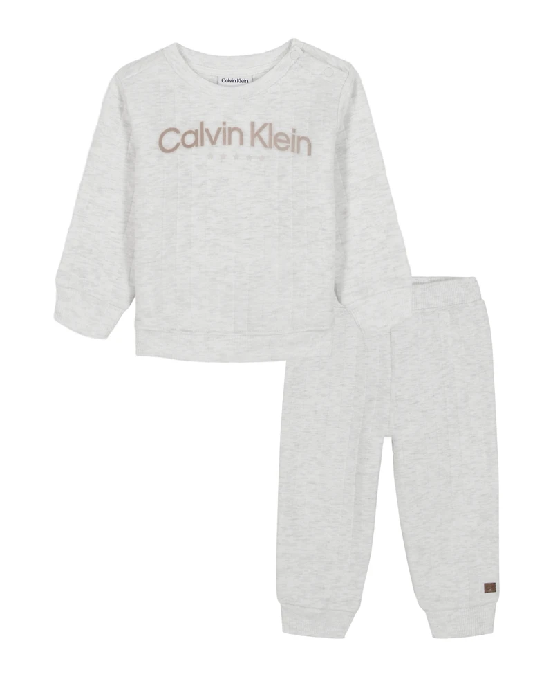 Calvin Klein Baby Boys 2-Piece Fleece Semi-Snap Sweatsuit and Joggers Set