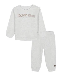 Calvin Klein Baby Boys 2-Piece Fleece Semi-Snap Sweatsuit and Joggers Set