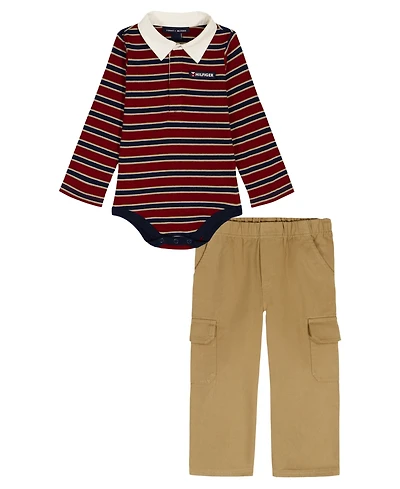 Tommy Hilfiger Baby Boys 2-Piece Long Sleeve Polo Bodysuit and Cargo Pants Set