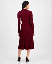 Sandra Darren Women's Tie-Front Pleated Mock-Neck Sweater Dress