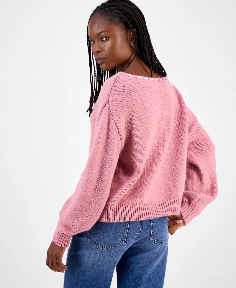 Hooked Up by Iot Juniors' Bow Boat-Neck Sweater