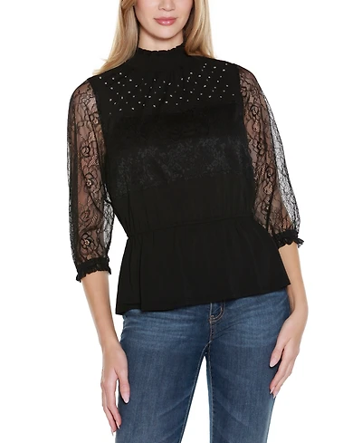 Belldini Women's Mixed-Media Embellished Knit Top