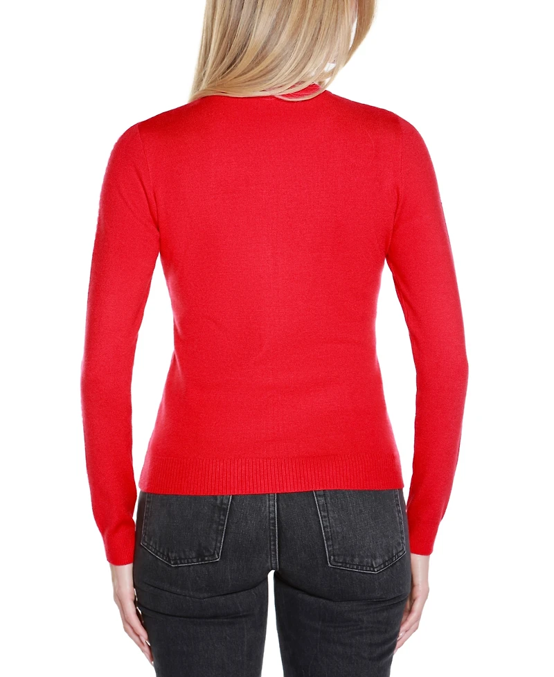 Belldini Women's Crewneck Embellished Zip Cardigan Sweater