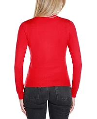 Belldini Women's Crewneck Embellished Zip Cardigan Sweater