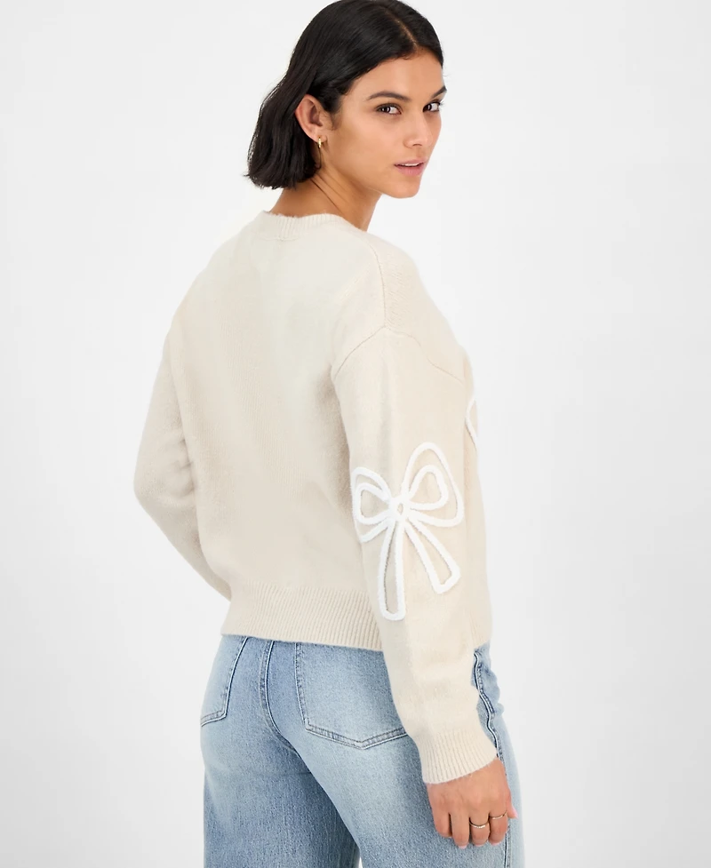 Hooked Up by Iot Juniors' Soutache Bow Crewneck Sweater