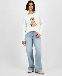 Hooked Up by Iot Juniors' Mossy Dog Intarsia-Knit Crewneck Sweater