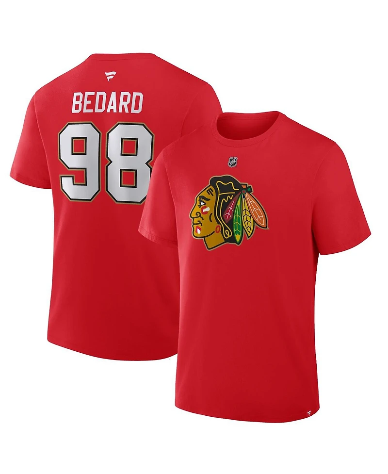 Fanatics Men's Connor Bedard Red Chicago Blackhawks Centennial Authentic Stack Name Number T-Shirt