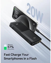 Baseus Portable Charger, 20W Pd Fast Charging 10000mAh Power Bank, Built-in Braided Usb C Cable Battery Pack, Travel Essentials Portable Phone Charger