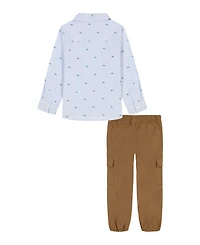 Tommy Hilfiger Toddler Boys 2-Piece Chambray Trim Printed Shirt and Prewashed Twill Jogger Pants