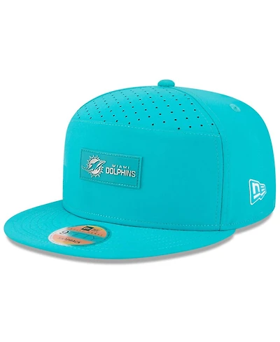 New Era Men's Aqua Miami Dolphins 2025 Sideline Split Panel 9FIFTY Snapback Hat