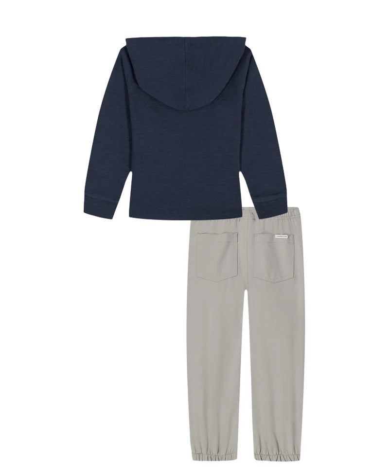 Calvin Klein Toddler and Little Boys 2-Piece Long Sleeve Hoodie Tech Twill Joggers Set