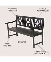 Sloane 59.1" 3-Seat Ogee Diamond-Back 600-Lbs Support Acacia Wood Outdoor Garden Patio Bench