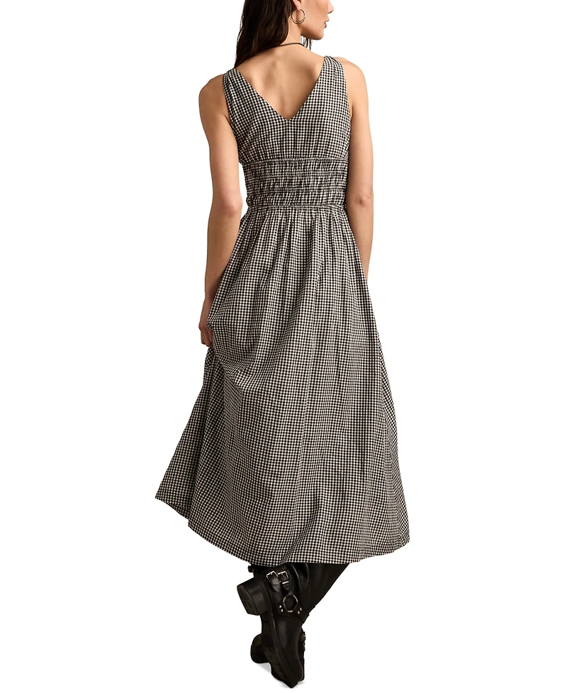 Lucky Brand Women's Cotton V-Neck Smocked-Waist Midi Dress