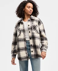 Hippie Rose Juniors' Collared Long-Sleeve Plaid Shacket