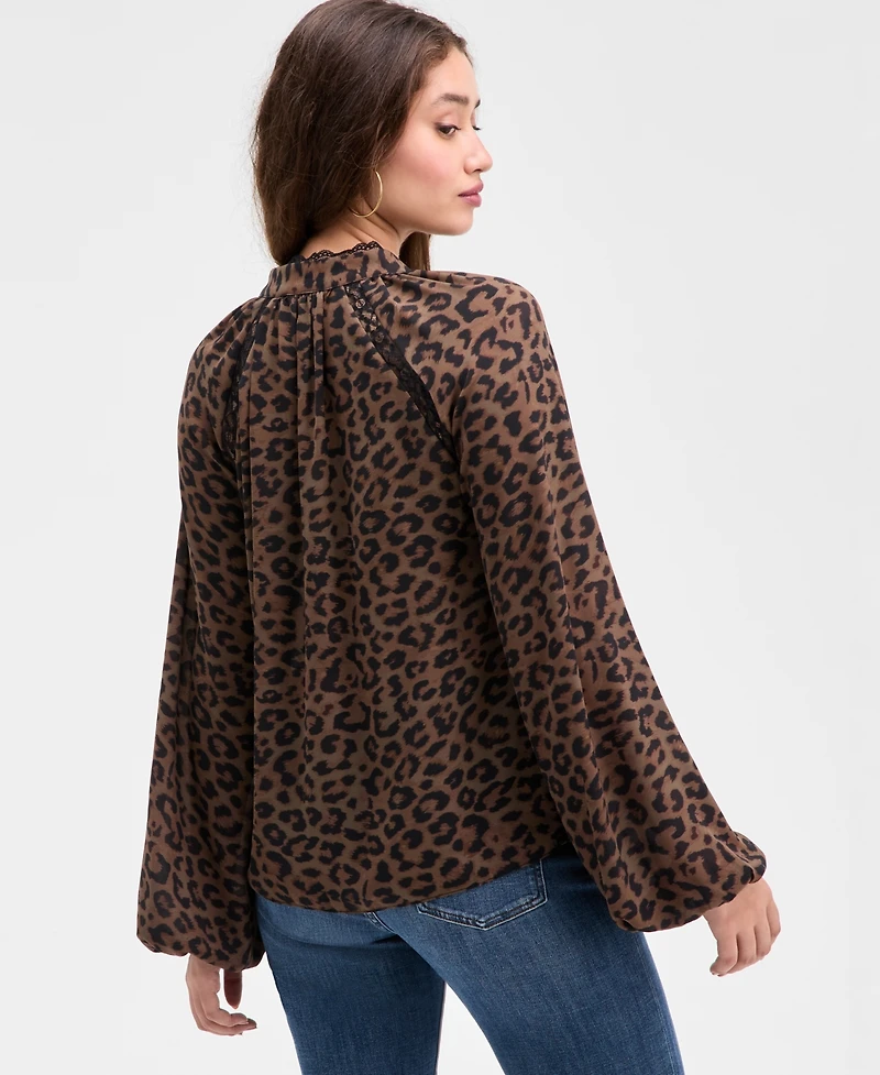 Guess Women's Josette Lace-Trim Leopard-Print Top
