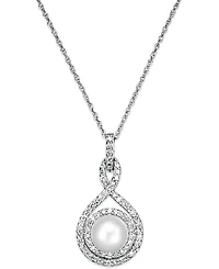 White Cultured Pearl (6-1/2mm) and Diamond (1/4 ct. t.w.) Pendant Necklace 14k Gold